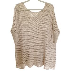 Dolce Cabo Oatmeal Metallic Sequin Open Weave Crochet Coverup XL